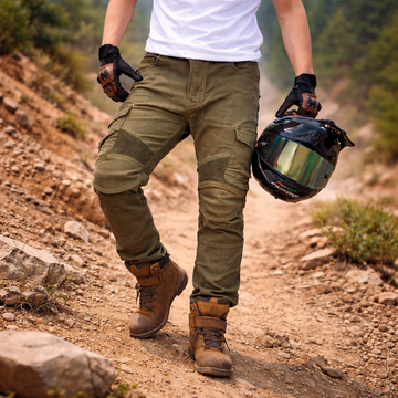 Herren Motorrad Cargo Hose Oliv mit Protektoren-Taschen